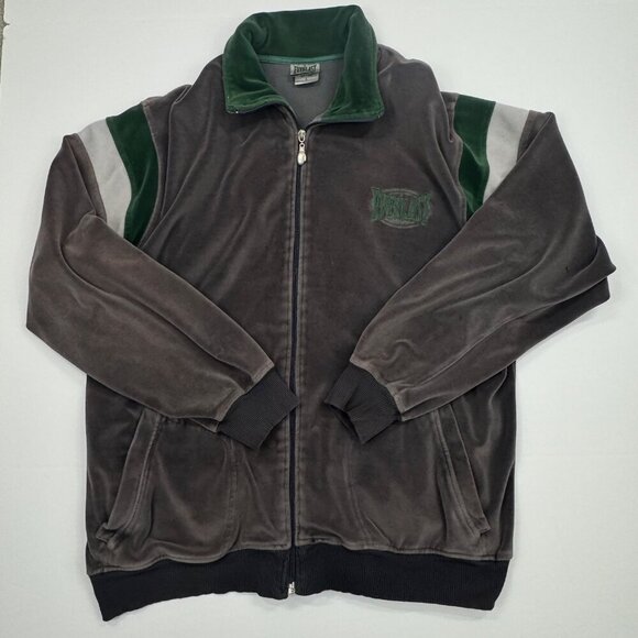 Everlast Vintage Men’s Velour Track Jacket Size L Full Zip Gray Green Streetwear - Picture 8 of 11